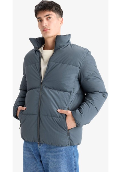 Su İtici Rüzgar Geçirmez Dik Yaka Astarlı Fermuarlı Cepli Kışlık Mont F0307AX25WN fırsatları