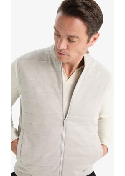 Slim Fit Dar Kesim Dik Yaka Astarlı Fermuarlı Cepli Mevsimlik Baharlık Süet Yelek F0246AX25AU modelleri
