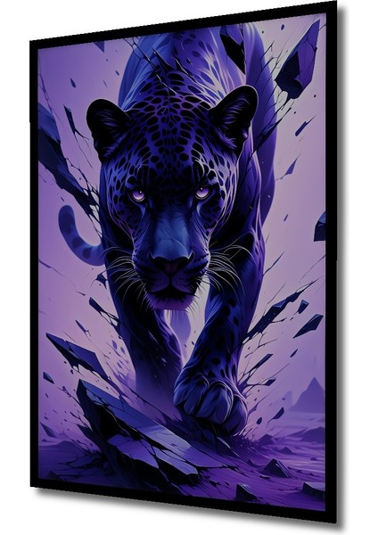 Çerçeve Görünümlü Mor Panter Yağlı Boya Görünümlü Modern Sanat Dekoratif Ahşap Ofis Kare Tablo fiyatları
