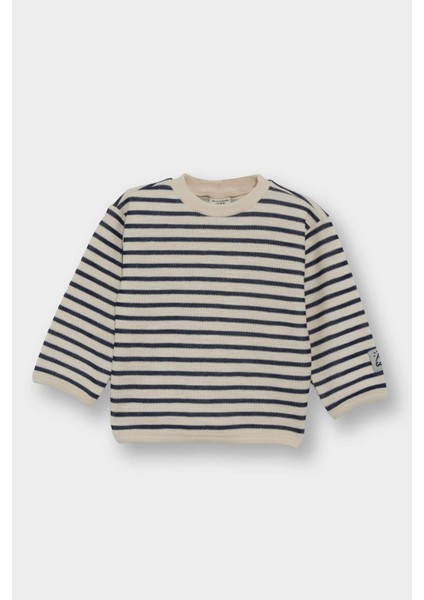 Erkek Bebek Bisiklet Yaka Çizgili Sweatshirt F7587A525WN