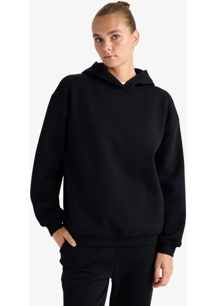 Relax Fit Kapüşonlu Basic Düz Kalın Sweatshirt D9935AX25WN modelleri