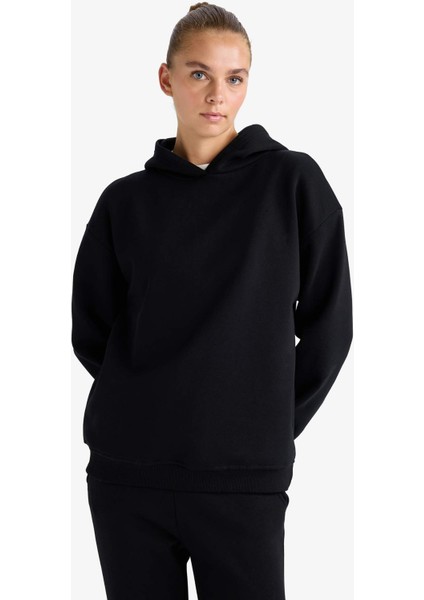 Relax Fit Kapüşonlu Basic Düz Kalın Sweatshirt D9935AX25WN fırsatları