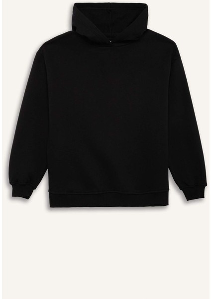 Relax Fit Kapüşonlu Basic Düz Kalın Sweatshirt D9935AX25WN