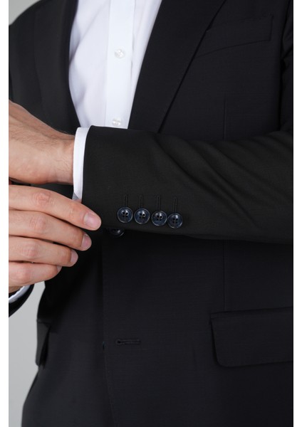Comfort Fit Siyah Mono Yaka Çift Yırtmaçlı 6 Drop Erkek Yün Ceket PCK24K24201_D99 fırsatları