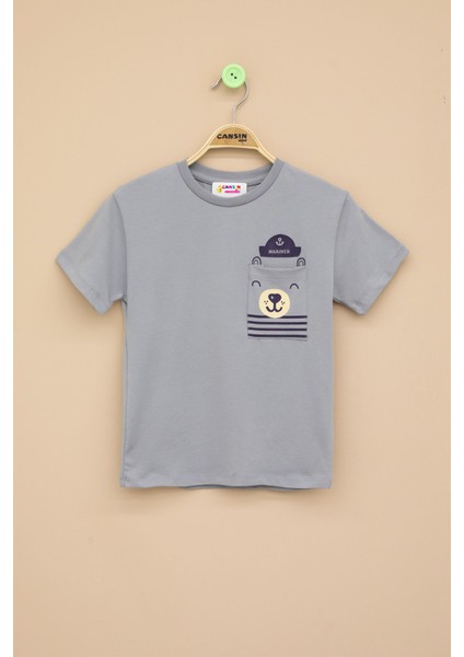 Füme Ayıcık Baskılı Cepli Erkek Bebek Tişört 20936
