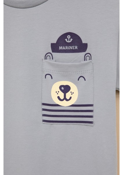 Füme Ayıcık Baskılı Cepli Erkek Bebek Tişört 20936 fiyatları