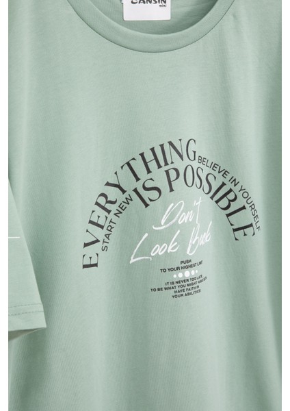 Yeşil Kolu Yazı Detaylı Bisiklet Yaka Erkek Çocuk Tişört 20901 fiyatları