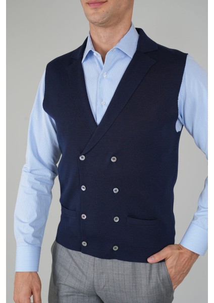 Lacivert Kruvaze Yün Erkek Yelek TRYL24K24202_D39 fiyatları