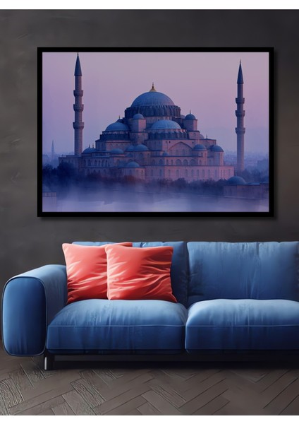 Çerçeve Görünümlü Istanbul Sultanahmet Camii Pastel Boya Görünümlü Dekoratif Ahşap Ofis Kare Tablo
