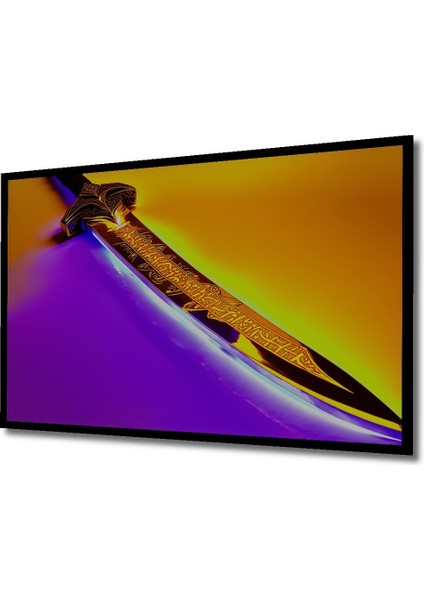 Çerçeve Görünümlü Altın Işıltılı Kılıç Yağlı Boya Görünümlü Dekoratif Ahşap Işyeri/ofis Kare Tablo fiyatları