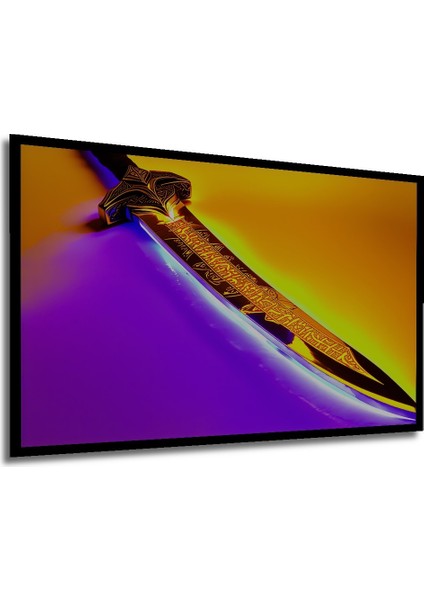 Çerçeve Görünümlü Altın Işıltılı Kılıç Yağlı Boya Görünümlü Dekoratif Ahşap Işyeri/ofis Kare Tablo modelleri