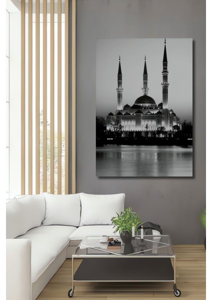 Siyah Beyaz Cami Silüeti Dekoratif Ahşap Ev/işyeri/ofis Kare Tablo