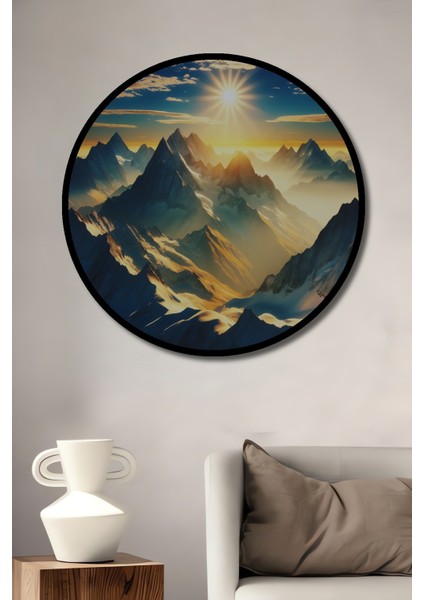 Çerçeve Görünümlü Büyülü Dağların Yağlı Boya Görünümlü Modern Sanat Ofis Ahşap Yuvarlak Tablosu