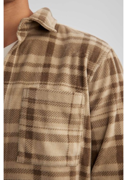 Regular Fit Kareli Cep Detaylı Polar Uzun Kollu Gömlek V2767AZ23WN