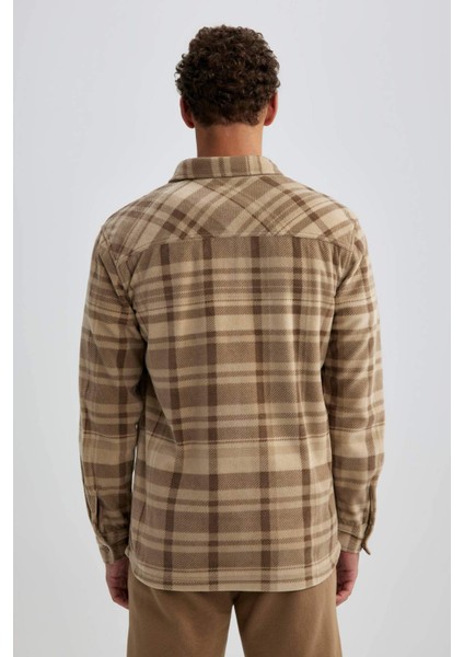 Regular Fit Kareli Cep Detaylı Polar Uzun Kollu Gömlek V2767AZ23WN