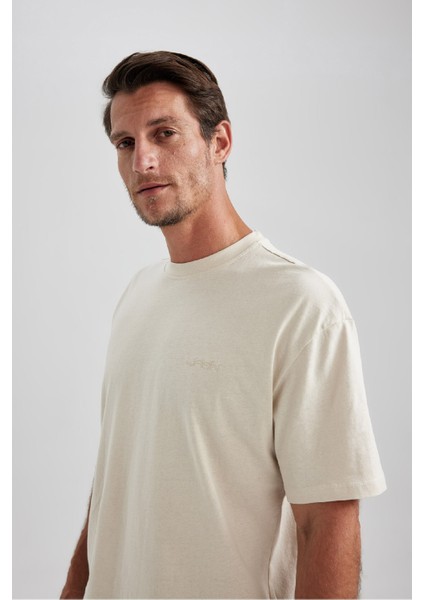 %100 Pamuk Oversize Geniş Kalıp Bisiklet Yaka Basic Düz Kısa Kollu Tişört B0662AXNS