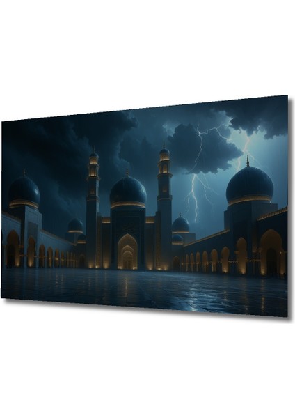 Şimşekli Gece Camii Yağlı Boya Görünümlü Dekoratif Ahşap Ev/işyeri/ofis Kare Tablo fiyatları