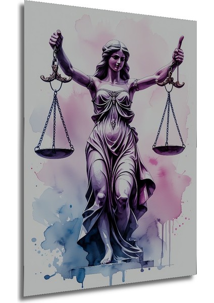 Adalet Tanrıçası Terazisi Sulu Boya Görünümlü Dekoratif Ahşap Ev/işyeri/ofis Kare Tablo modelleri