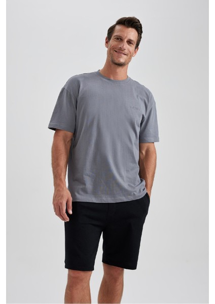 %100 Pamuk Oversize Geniş Kalıp Bisiklet Yaka Basic Düz Kısa Kollu Tişört B0662AXNS