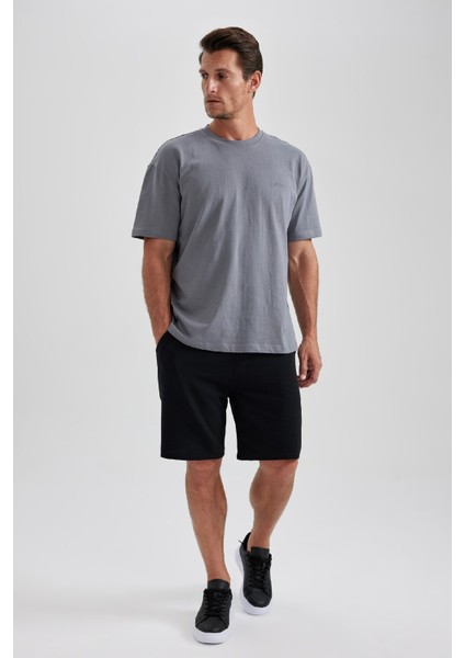 %100 Pamuk Oversize Geniş Kalıp Bisiklet Yaka Basic Düz Kısa Kollu Tişört B0662AXNS