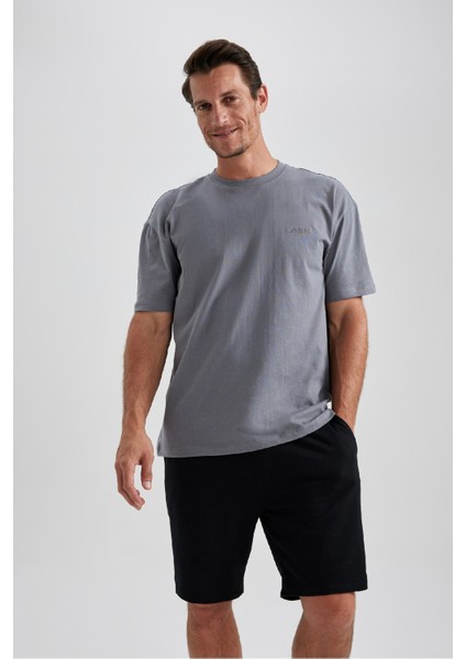 %100 Pamuk Oversize Geniş Kalıp Bisiklet Yaka Basic Düz Kısa Kollu Tişört B0662AXNS