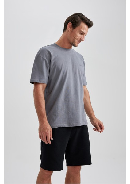 %100 Pamuk Oversize Geniş Kalıp Bisiklet Yaka Basic Düz Kısa Kollu Tişört B0662AXNS