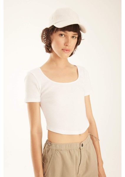 Fitted Fitilli Kaşkorse Kısa Kollu Tişört A9849AX23HS