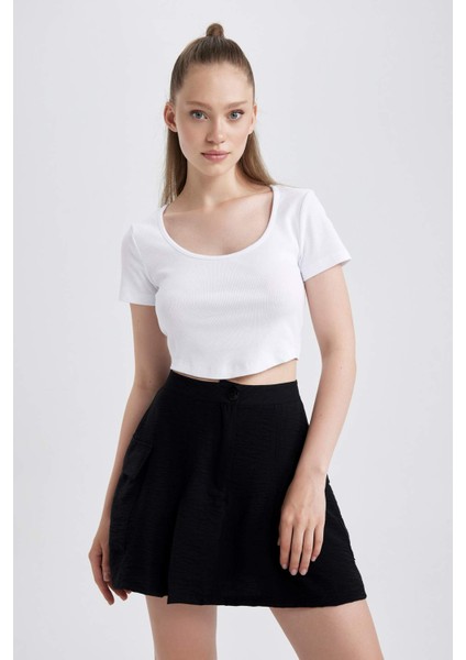 Fitted Fitilli Kaşkorse Kısa Kollu Tişört A9849AX23HS