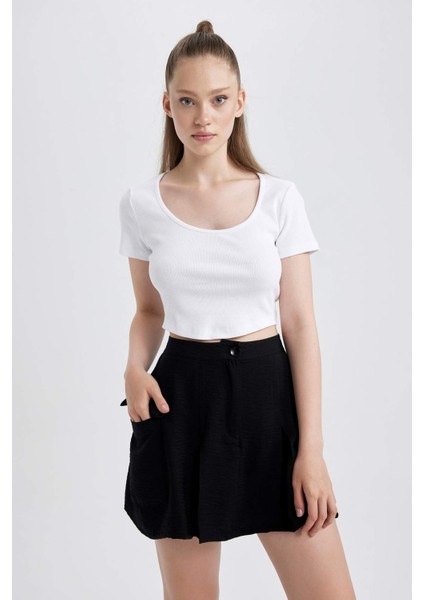 Fitted Fitilli Kaşkorse Kısa Kollu Tişört A9849AX23HS