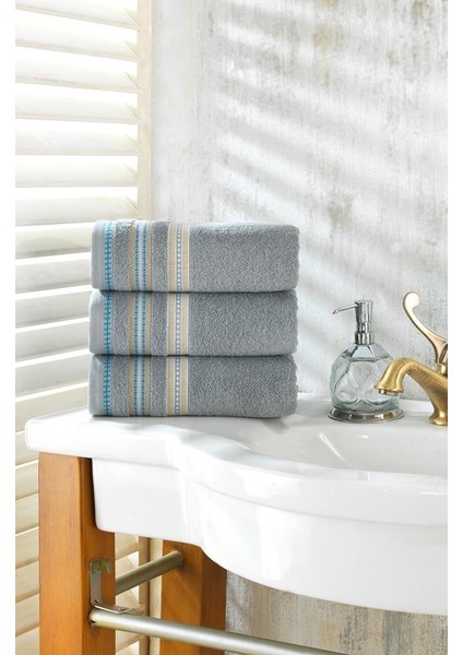 Neşe Home Lyric 3’lü Gri El & Yüz Havlu Seti 50x100 – %100 Pamuklu, Yumuşak ve Emici