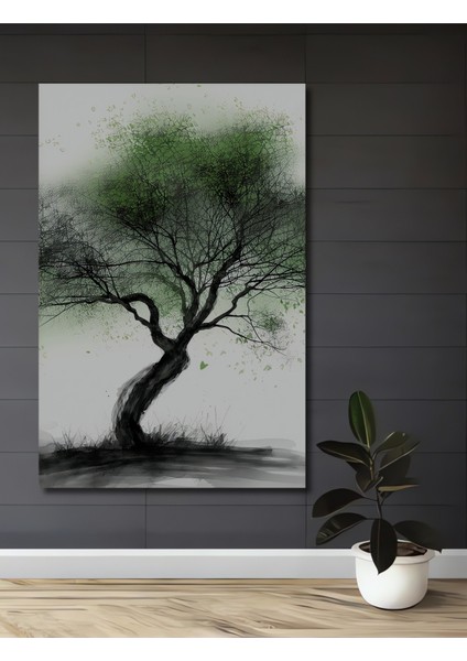 Sulu Boya Görünümlü Yeşil Ağaç Sanat Ev/işyeri/ofis Dekoratif Ahşap Kare Tablosu
