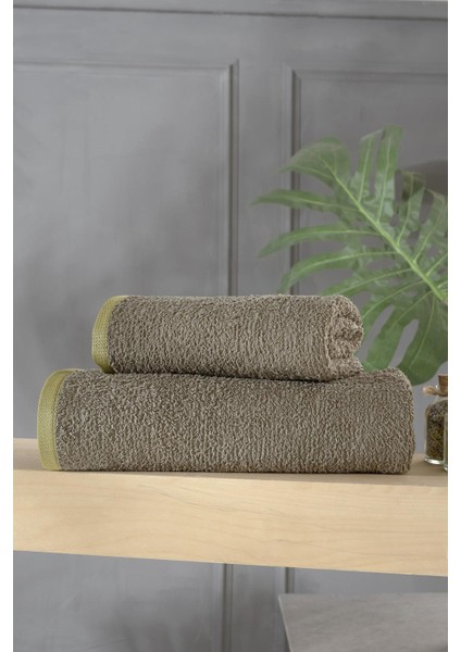 Neşe Home Rosa 2’li Banyo Havlu Seti Haki – %100 Pamuklu, Yumuşak ve Emici