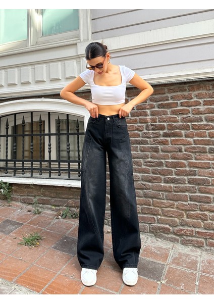 Y2K Yandan Cep Ön Yan Cep Detay Bol Paça Siyah Kimyasallı fiyatları