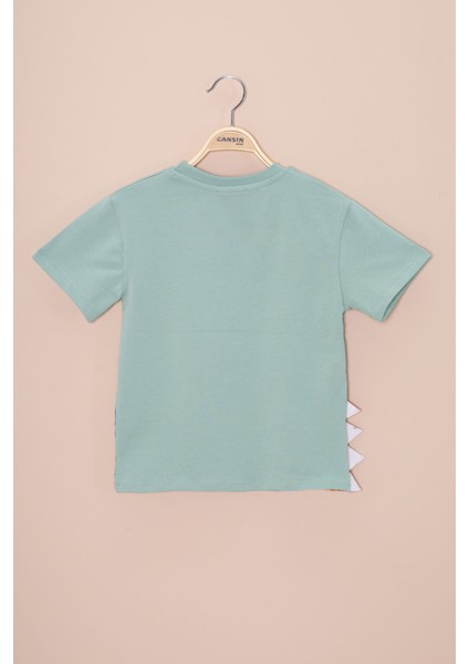 Yeşil Dinozor Baskılı Bisiklet Yaka Erkek Bebek Tişört 20949 modelleri