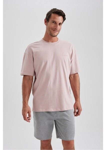 %100 Pamuk Oversize Geniş Kalıp Bisiklet Yaka Basic Düz Kısa Kollu Tişört