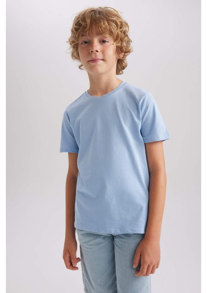 Erkek Çocuk Bisiklet Yaka Basic Düz Kısa Kollu Tişört B0667A8NS