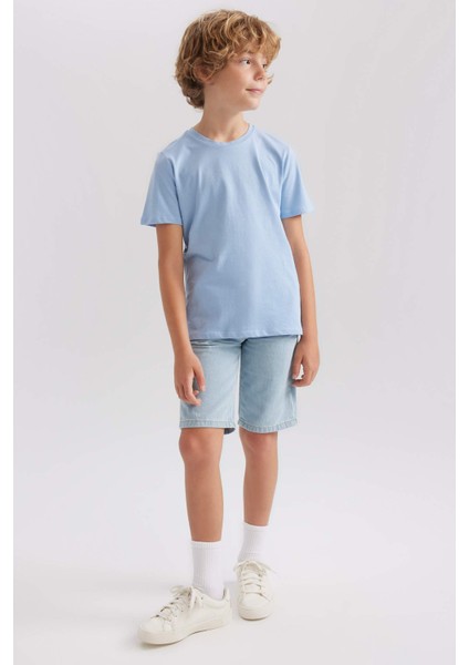 Erkek Çocuk Bisiklet Yaka Basic Düz Kısa Kollu Tişört B0667A8NS