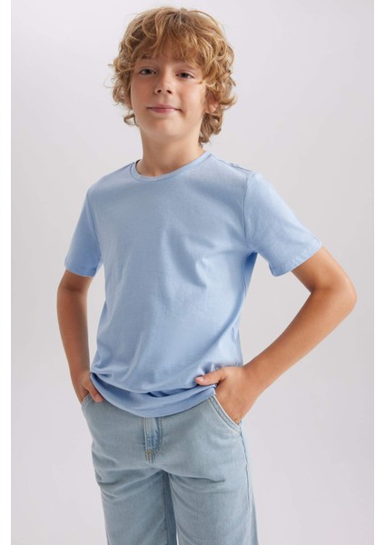Erkek Çocuk Bisiklet Yaka Basic Düz Kısa Kollu Tişört B0667A8NS
