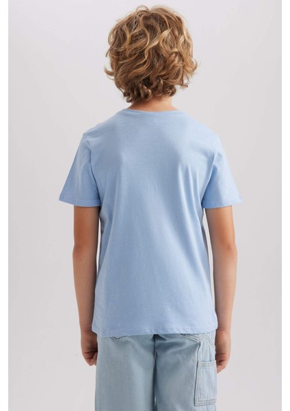 Erkek Çocuk Bisiklet Yaka Basic Düz Kısa Kollu Tişört B0667A8NS