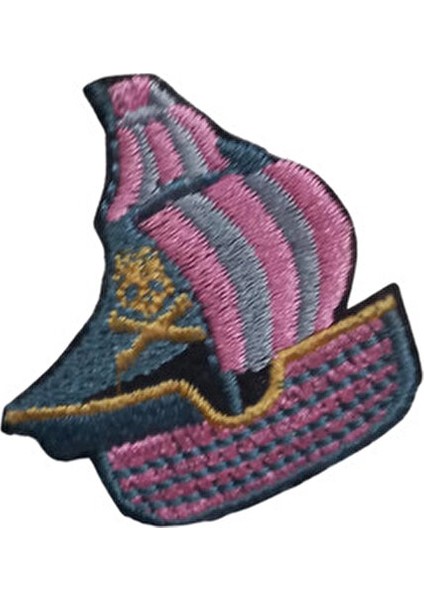 Aplike Ütü Ile Yapışan Yelkenli Pembe Arma 4x3 cm