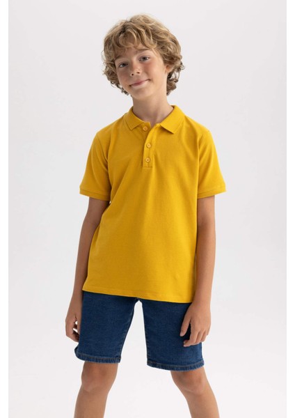 Erkek Çocuk Sarı Regular Fit Polo Yaka Basic Pike %100 Pamuk Kısa Kollu Polo Tişört B0668A8NS