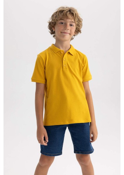 Erkek Çocuk Sarı Regular Fit Polo Yaka Basic Pike %100 Pamuk Kısa Kollu Polo Tişört B0668A8NS