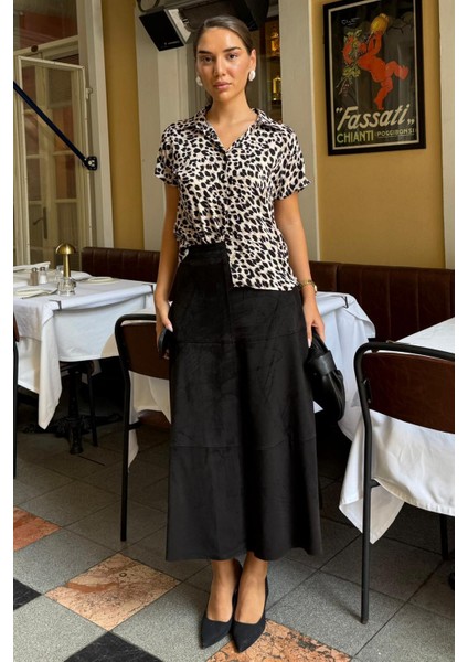 Siyah Süet Uzun Etek MG2549