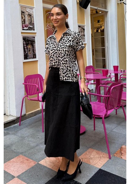 Siyah Süet Uzun Etek MG2549 modelleri