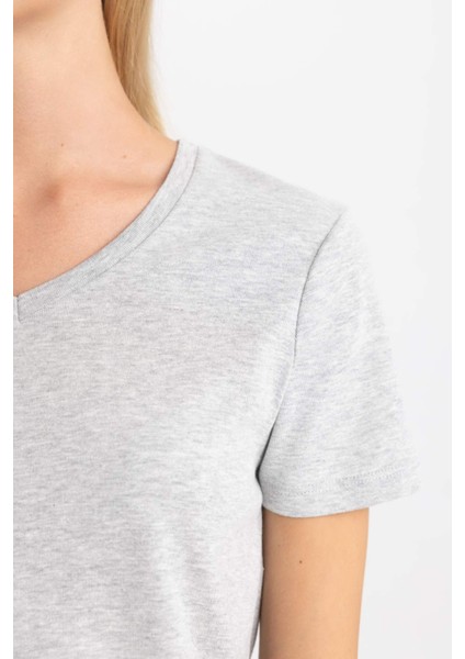 Slim Fit Dar Kesim Ribana Kısa Kollu Tişört B0647AXNS