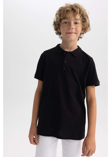Erkek Çocuk Pike Kısa Kollu Basic Düz Polo Tişört B0668A8NS