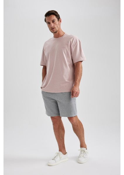 %100 Pamuk Oversize Geniş Kalıp Bisiklet Yaka Basic Düz Kısa Kollu Tişört