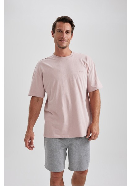 %100 Pamuk Oversize Geniş Kalıp Bisiklet Yaka Basic Düz Kısa Kollu Tişört