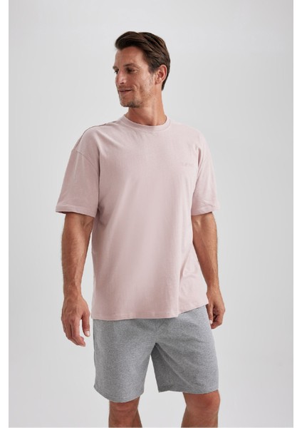 %100 Pamuk Oversize Geniş Kalıp Bisiklet Yaka Basic Düz Kısa Kollu Tişört