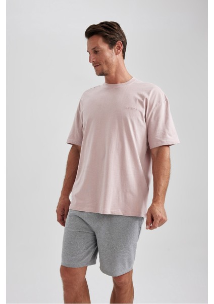 %100 Pamuk Oversize Geniş Kalıp Bisiklet Yaka Basic Düz Kısa Kollu Tişört